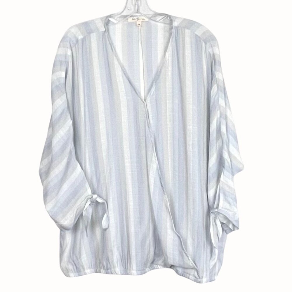 1X Womens Top Striped Lightweight 3/4 Tie-Sleeve Blouse by Dear Grace